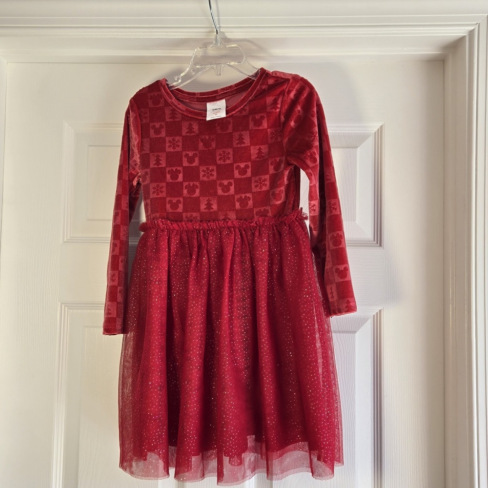 Disney Jumping Beans Mickey Minnie Velour Red Tutu Dress Girl's Size 4 Christmas